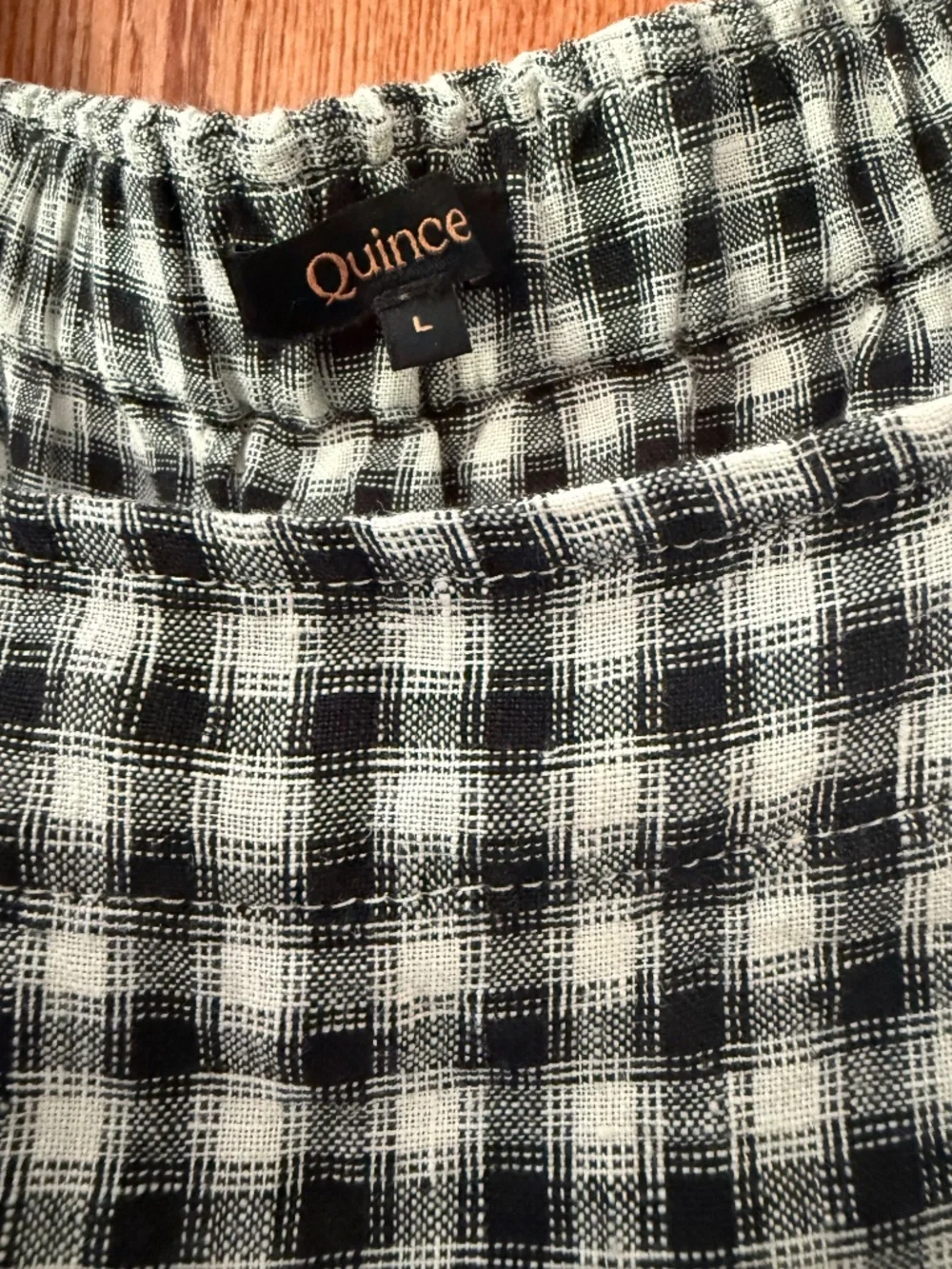 100% European Linen Square Neck Jumpsuit - Black/Oatmeal Gingham